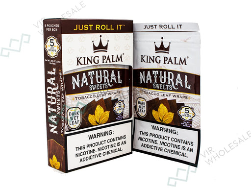 King Palm Natural Sweets Wraps (Tobacco Sheets) 5 Wraps Per Pack - 8 Packs Per Box - VIR Wholesale