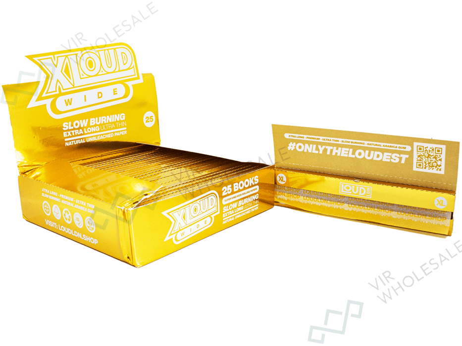 LOUD XL | XLOUD Xtra - Long Slow Burning Gold Wide Rolling Papers - VIR Wholesale