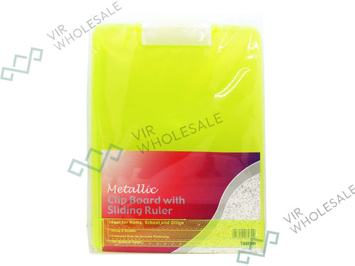 Metallic Clipboard With Sliding Ruler - Assorted Random Colours - VIR Wholesale