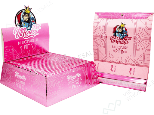 Monkey King Billionaire Pink XL Rolling Papers & Tips with Portable Tray - VIR Wholesale