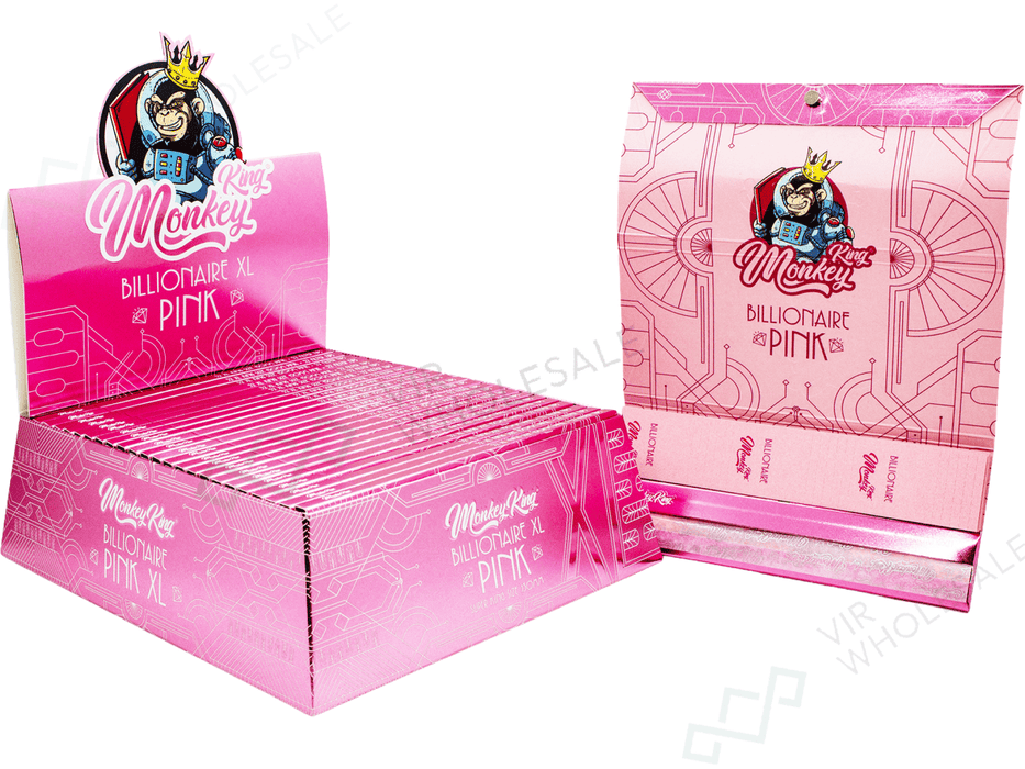 Monkey King Billionaire Pink XL Rolling Papers & Tips with Portable Tray - VIR Wholesale