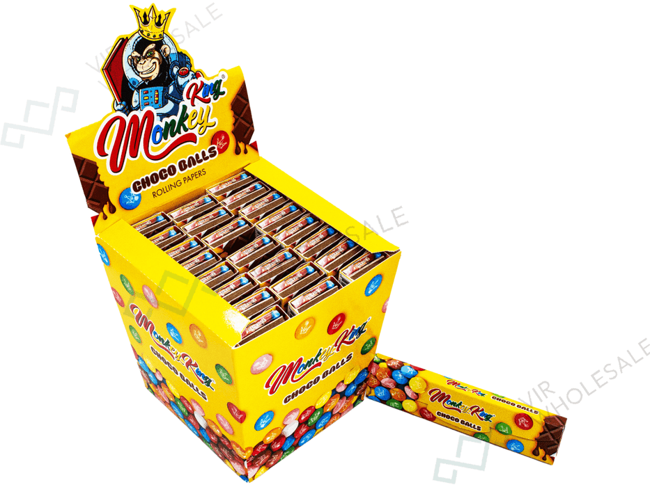 Monkey King - King Size - Choco Balls - Unbleached Rolling Papers with Tips (24pcs/display) - VIR Wholesale
