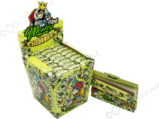 Monkey King – King Size Slim – Mojito Rolling Papers with Tips (24pcs display) - VIR Wholesale