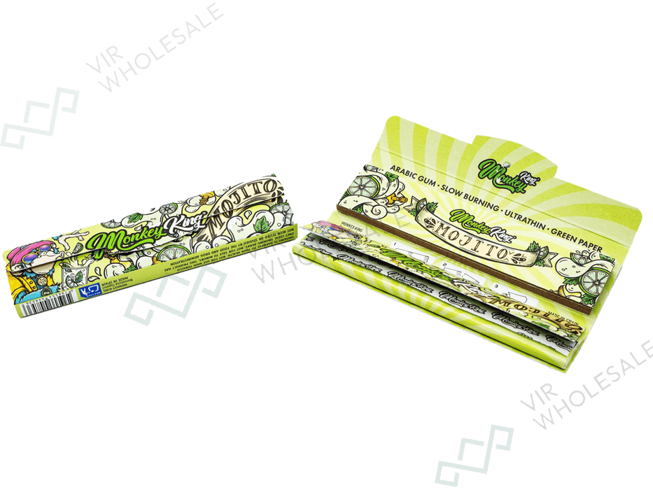 Monkey King – King Size Slim – Mojito Rolling Papers with Tips (24pcs display) - VIR Wholesale
