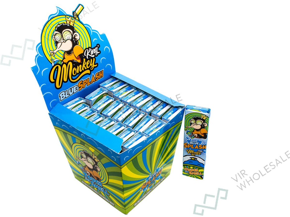 Monkey King Size Blue Splash Unbleached Rolling Papers with Tips (24pcs/display) - VIR Wholesale