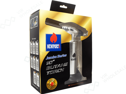 Newport Zero 10" Jumbo Refillable Kitchen Butane Torch – 2,500°F Professional Culinary Blow Torch with Adjustable Flame & Safety Lock - VIR Wholesale