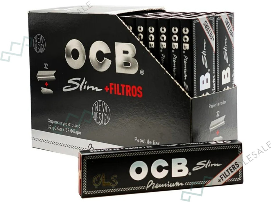 OCB Premium Slim black Papers + Tips (32 x 32 Sheets) - VIR Wholesale