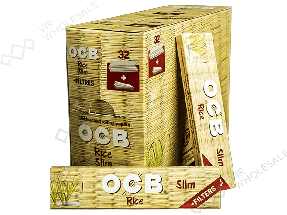 OCB Rice Slim Papers + Tips – 32 Papers & Tips - VIR Wholesale