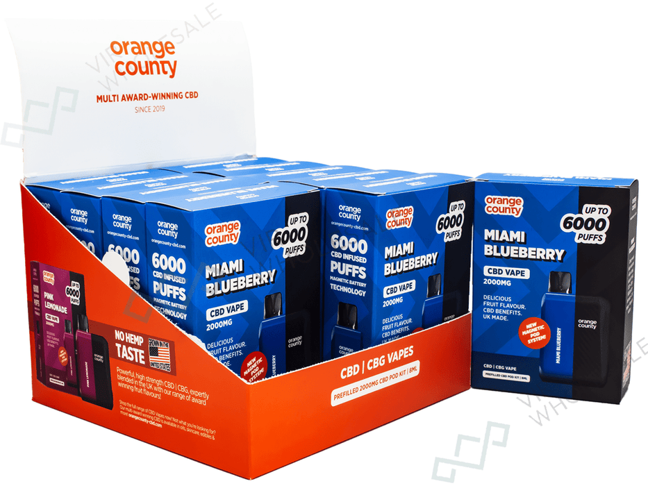 Orange County Prefilled Vape Kit – 2000mg Broad Spectrum CBD (Full Box of 10) - VIR Wholesale
