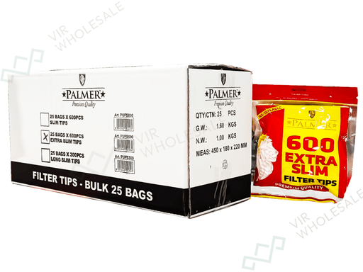 Palmer Extra Slim 600 Filters per Bag - 25 Bags per Box - VIR Wholesale