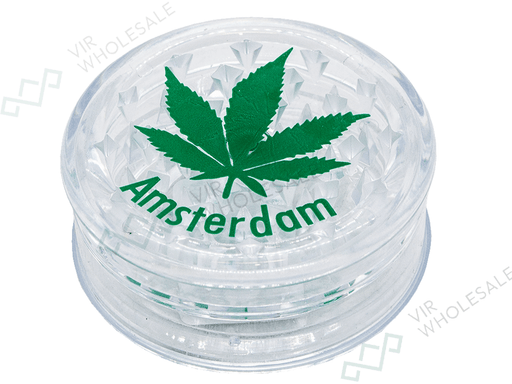 Plastic Grinder - 3 Part - Amsterdam Leaf Design - 12 Pack - VIR Wholesale