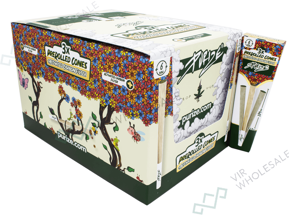 PURIZE® PreRolled Cones XTRA Slim Size – FULL BOX OF 30 x 3 Cones Per Pack - VIR Wholesale