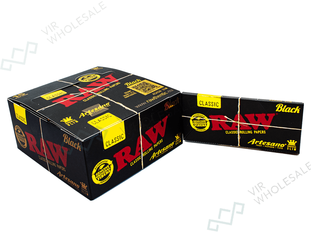 Black Rag Paper RAW Black Classic Artesano King Size Slim Papers (15'S) — VIR Wholesale
