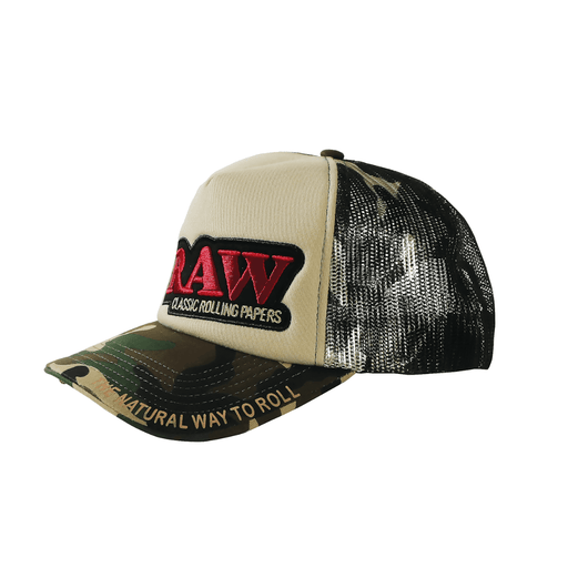 RAW Camo & Tan Trucker Hat with Poker - VIR Wholesale
