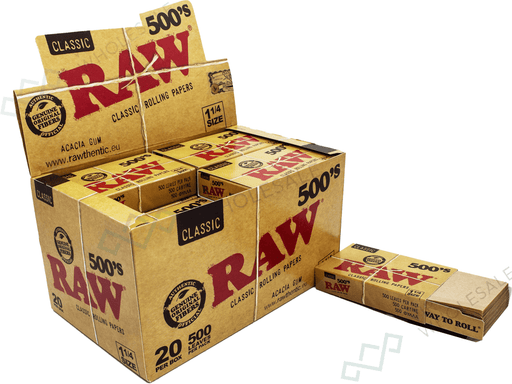 RAW Classic 500's Rolling Papers – 1¼ Size (20 Packs per Box) - VIR Wholesale