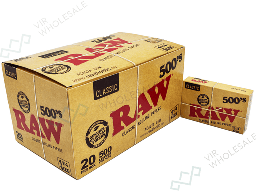 RAW Classic 500's Rolling Papers – 1¼ Size (20 Packs per Box) - VIR Wholesale