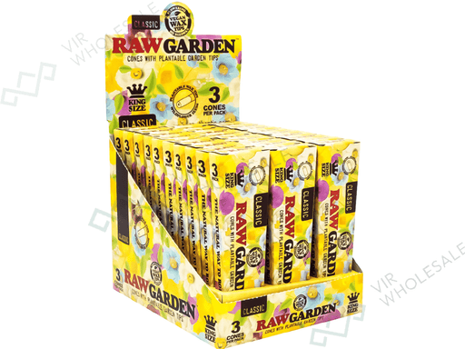 RAW Classic King Size Garden Cones - 3 Cones Per Pack - 30 Packs Per Box (Plantable Wildflower Tips)lower Tips - VIR Wholesale