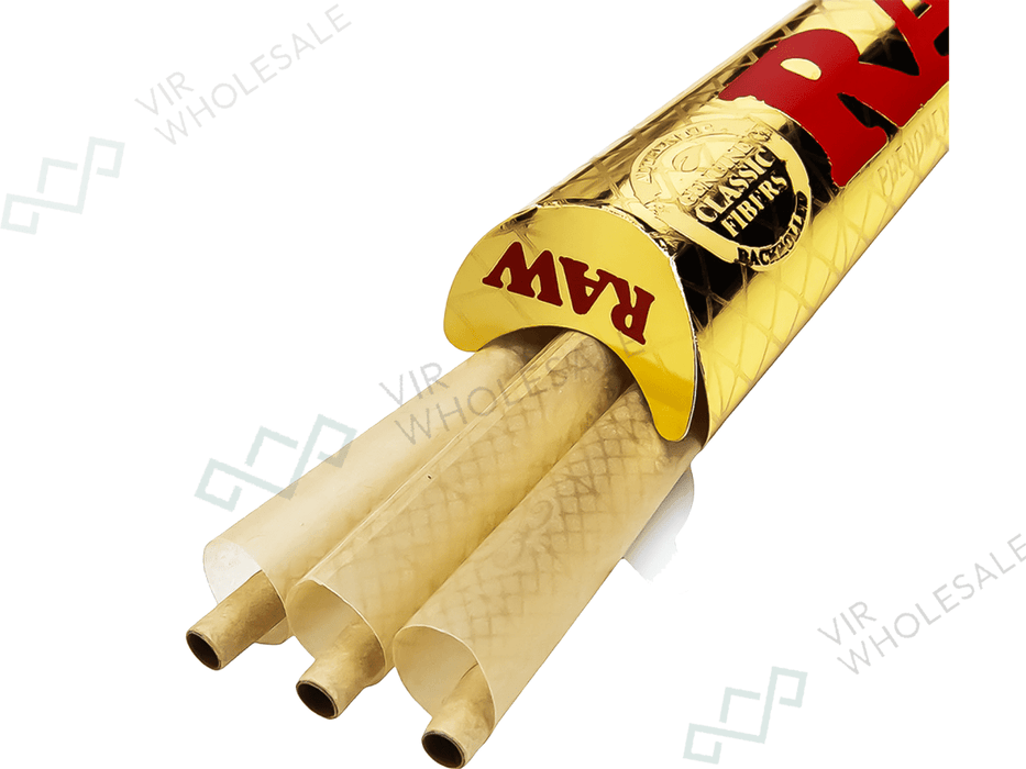 RAW Ethereal (Gold) 3 Pack Cones – Full Box (32 Packs) - VIR Wholesale
