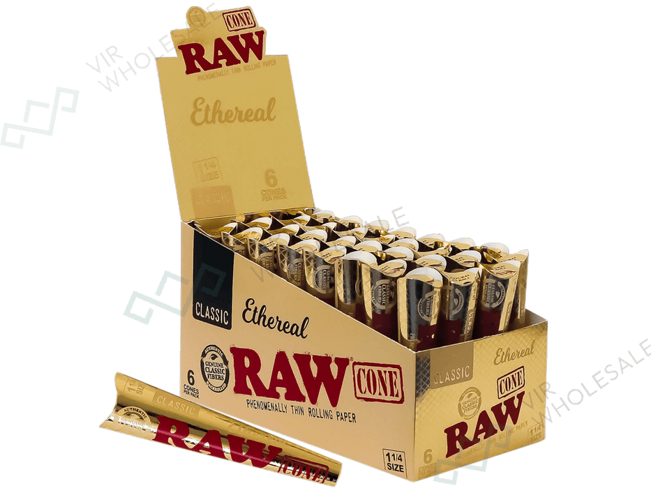 RAW Ethereal (Gold) ¼ - Size - 6 Pack Cones – Full Box (32 Packs) - VIR Wholesale