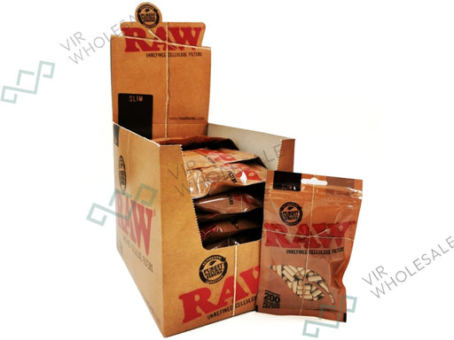 RAW Filter Cellulose Tips - Slim 200 Filters Per Bag - 30 Bags Per Box - VIR Wholesale