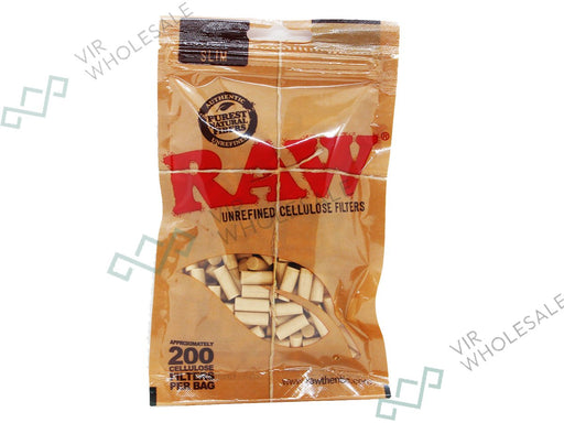 RAW Filter Cellulose Tips - Slim 200 Filters Per Bag - 30 Bags Per Box - VIR Wholesale