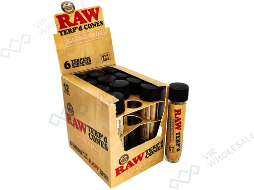 RAW Flavoured Cones 1¼ in Glass Tube – 6 Cones Per Tube – 12 Tubes Per Box – Georgia Pie - VIR Wholesale