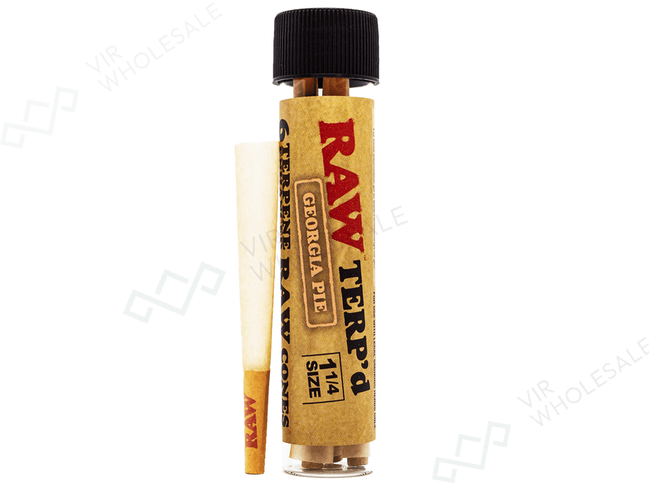 RAW Flavoured Cones 1¼ in Glass Tube – 6 Cones Per Tube – 12 Tubes Per Box – Georgia Pie - VIR Wholesale