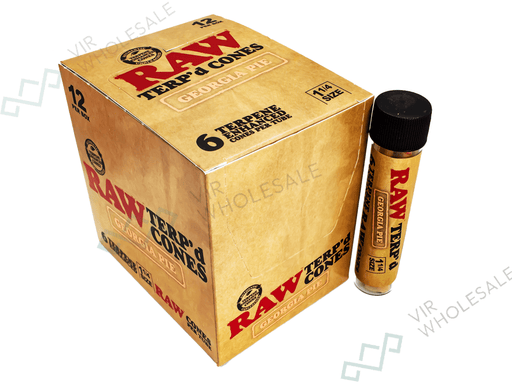 RAW Flavoured Cones 1¼ in Glass Tube – 6 Cones Per Tube – 12 Tubes Per Box – Georgia Pie - VIR Wholesale