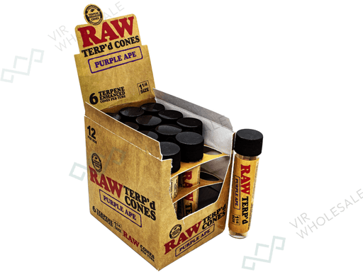 RAW Flavoured Cones 1¼ in Glass Tube – 6 Cones Per Tube – 12 Tubes Per Box – Purple Ape - VIR Wholesale