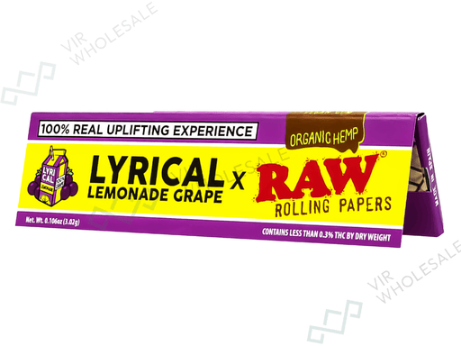RAW Lyrical Lemonade GRAPE Flavour Rolling Papers – King Size Wide - VIR Wholesale