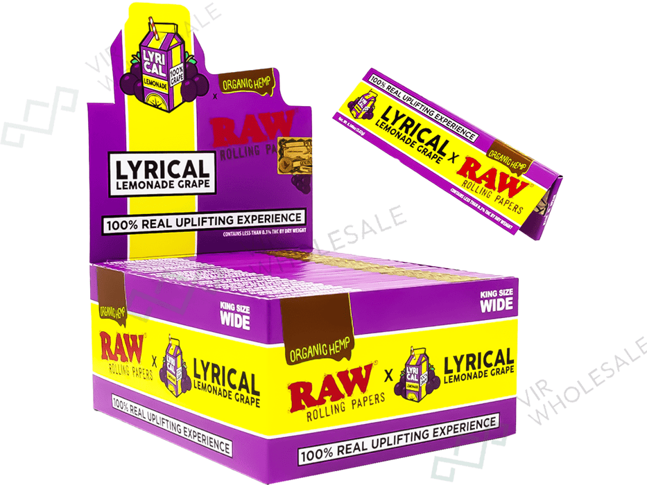 RAW Lyrical Lemonade GRAPE Flavour Rolling Papers – King Size Wide - VIR Wholesale