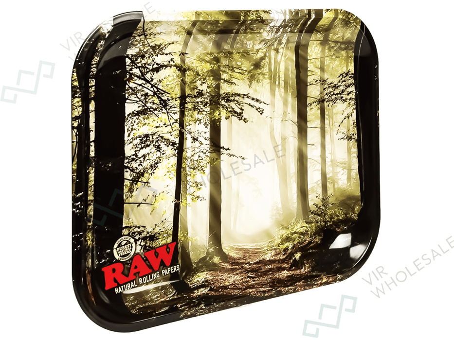 RAW Rolling Smokey Forest Trees Tray - Metal Papers Tray Large 11' x 13.5 With Certificate - VIR Wholesale