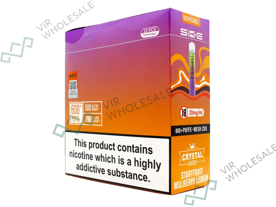 SKE CRYSTAL BAR Disposable Pod Device - 600 Puff - 20mg - 10 Per Box - VIR Wholesale