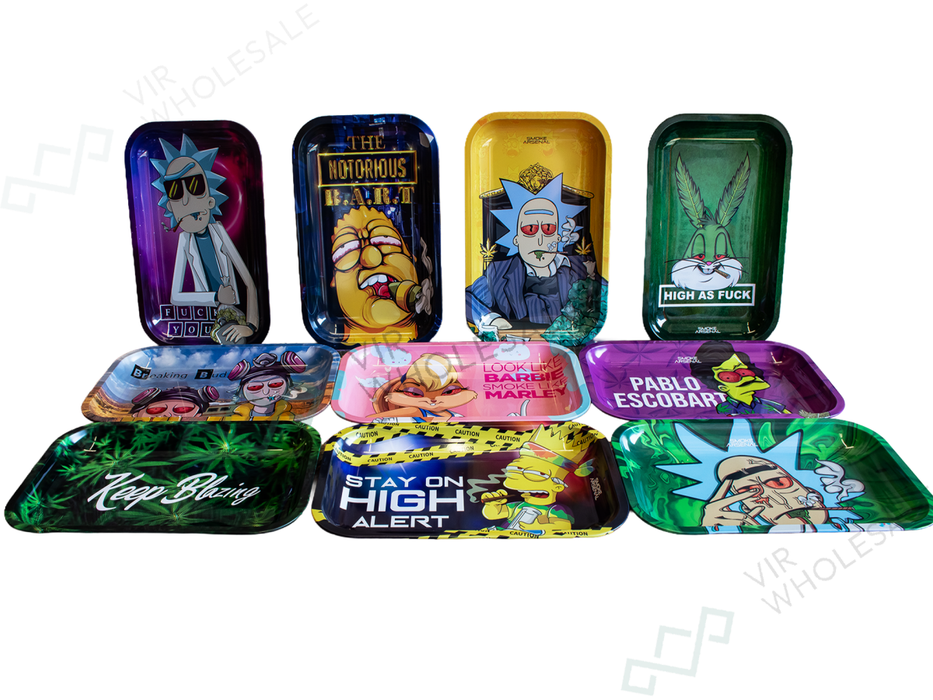 Smoke Arsenal Rolling Tray Assorted (10 Pack) – Available in Small & Medium Sizes- Designs May Vary - VIR Wholesale