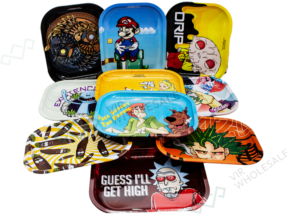 Smoke Arsenal Rolling Tray Assorted (10 Pack) – Available in Small & Medium Sizes- Designs May Vary - VIR Wholesale