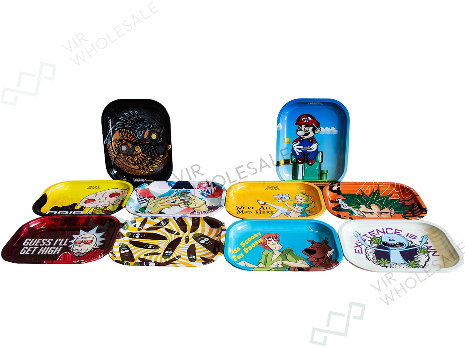 Smoke Arsenal Rolling Tray Assorted (10 Pack) – Available in Small & Medium Sizes-  Designs May Vary