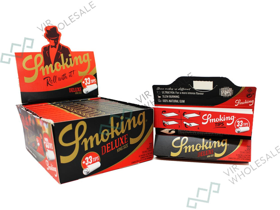 Smoking Deluxe King Size Rolling Papers plus tips - 24 Booklet Per Box - VIR Wholesale