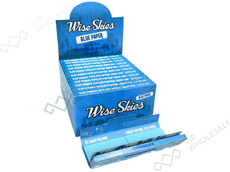 Wise Skies Blue Connoisseur Papers + Tips (24 Packs Per Box) - VIR Wholesale