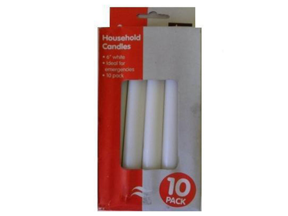 10 White Household Candles 6Inch - 12 Packs Per box - VIR Wholesale