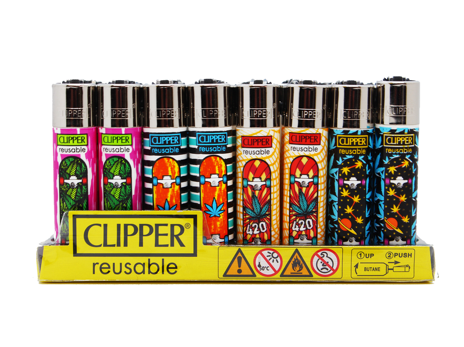 CLIPPER Lighters Printed 48's Various Designs - Skate Boards - VIR Wholesale