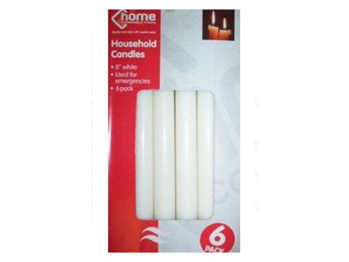 6 White Household Candles 8 Inch - 12 Packs Per Box - VIR Wholesale