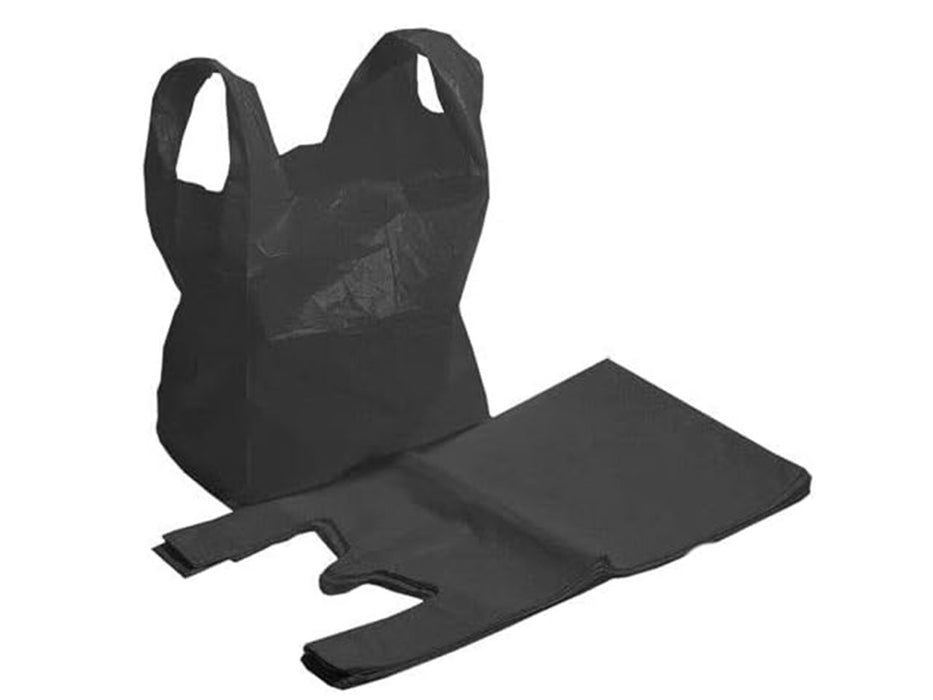 Black High Density Bottle Vest Style Carrier Bags - VIR Wholesale