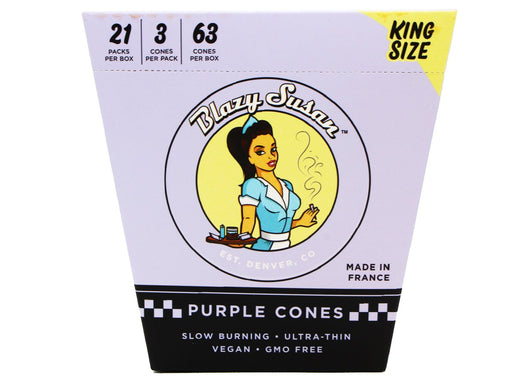 BLAZY SUSAN King Size Purple Pre-Rolled Cones – 21 Cones Per Box - 3 Cones Per Pack - VIR Wholesale