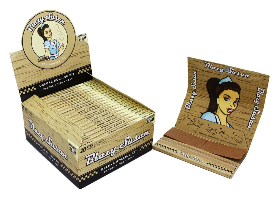 BLAZY SUSAN Unbleached Deluxe King Size Papers With Tips And Tray - 20 Booklets Per Box - VIR Wholesale