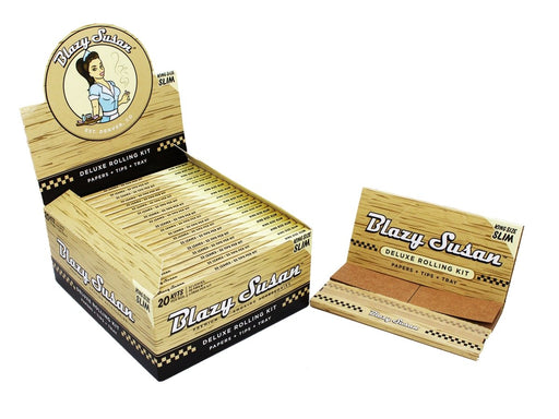 BLAZY SUSAN Unbleached Deluxe King Size Papers With Tips And Tray - 20 Booklets Per Box - VIR Wholesale