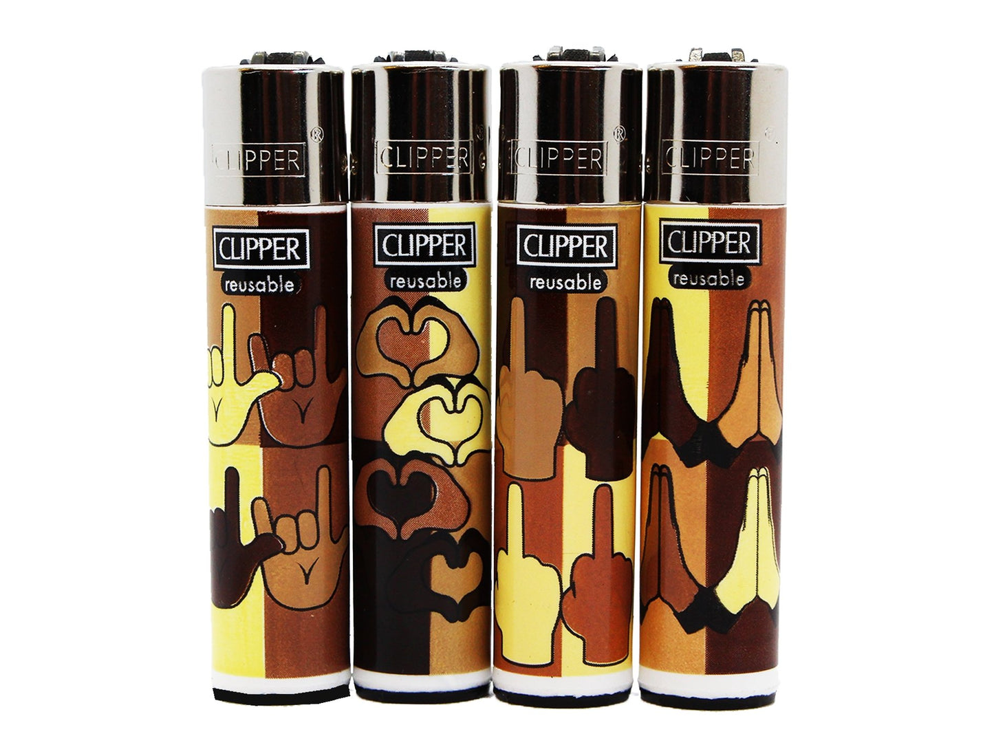 CLIPPER Lighters Printed 48's Various Designs - Hand Gestures - VIR Wholesale