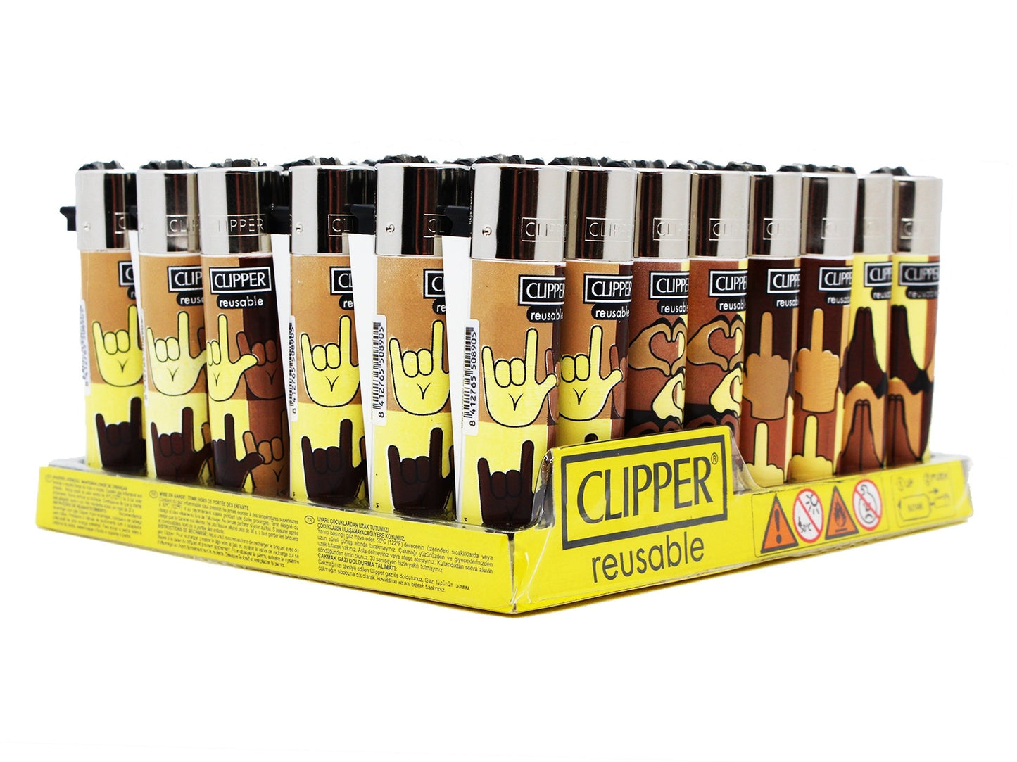 CLIPPER Lighters Printed 48's Various Designs - Hand Gestures - VIR Wholesale