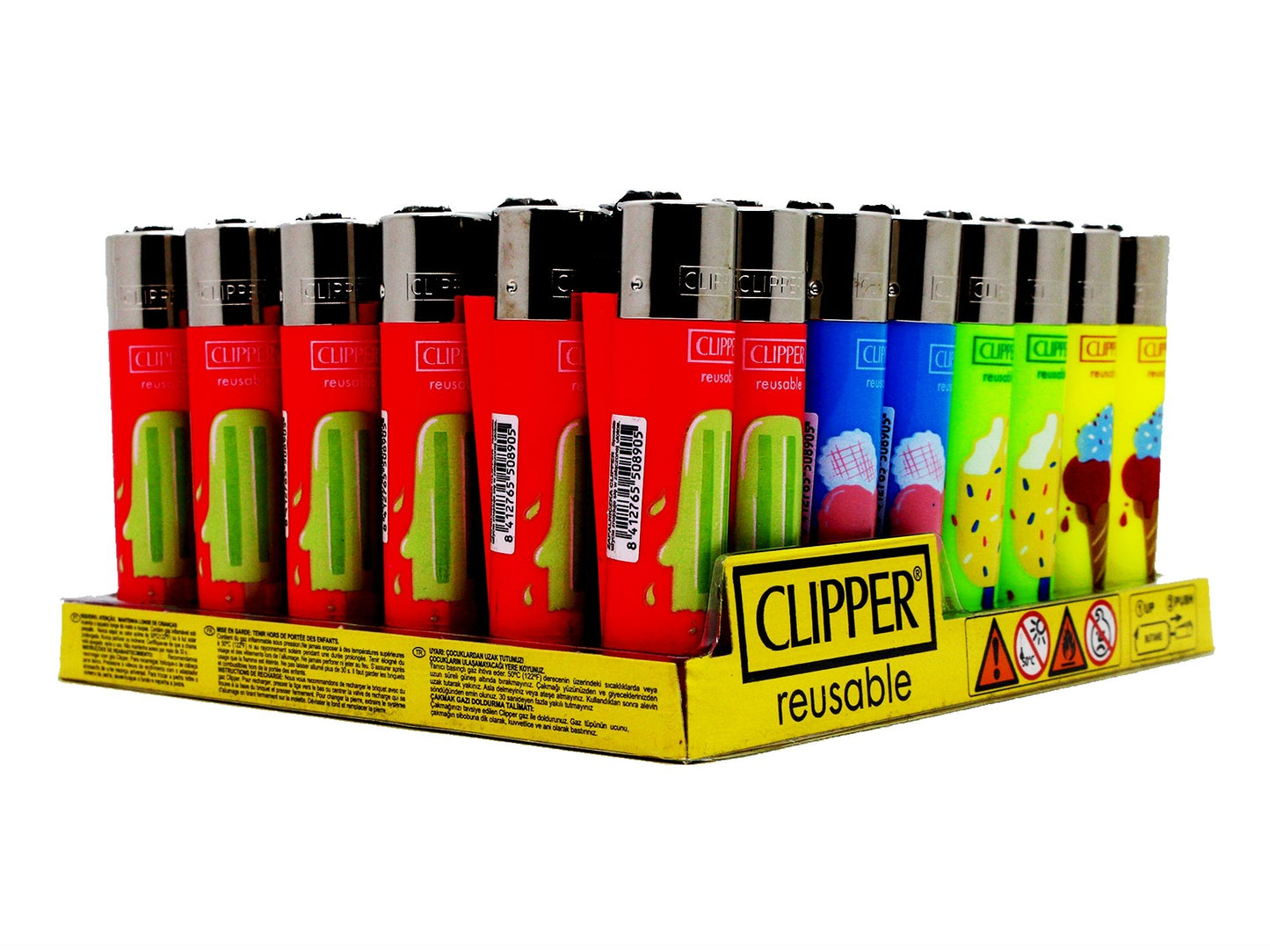 CLIPPER Lighters Printed 48's Various Designs Ice Cream - VIR Wholesale