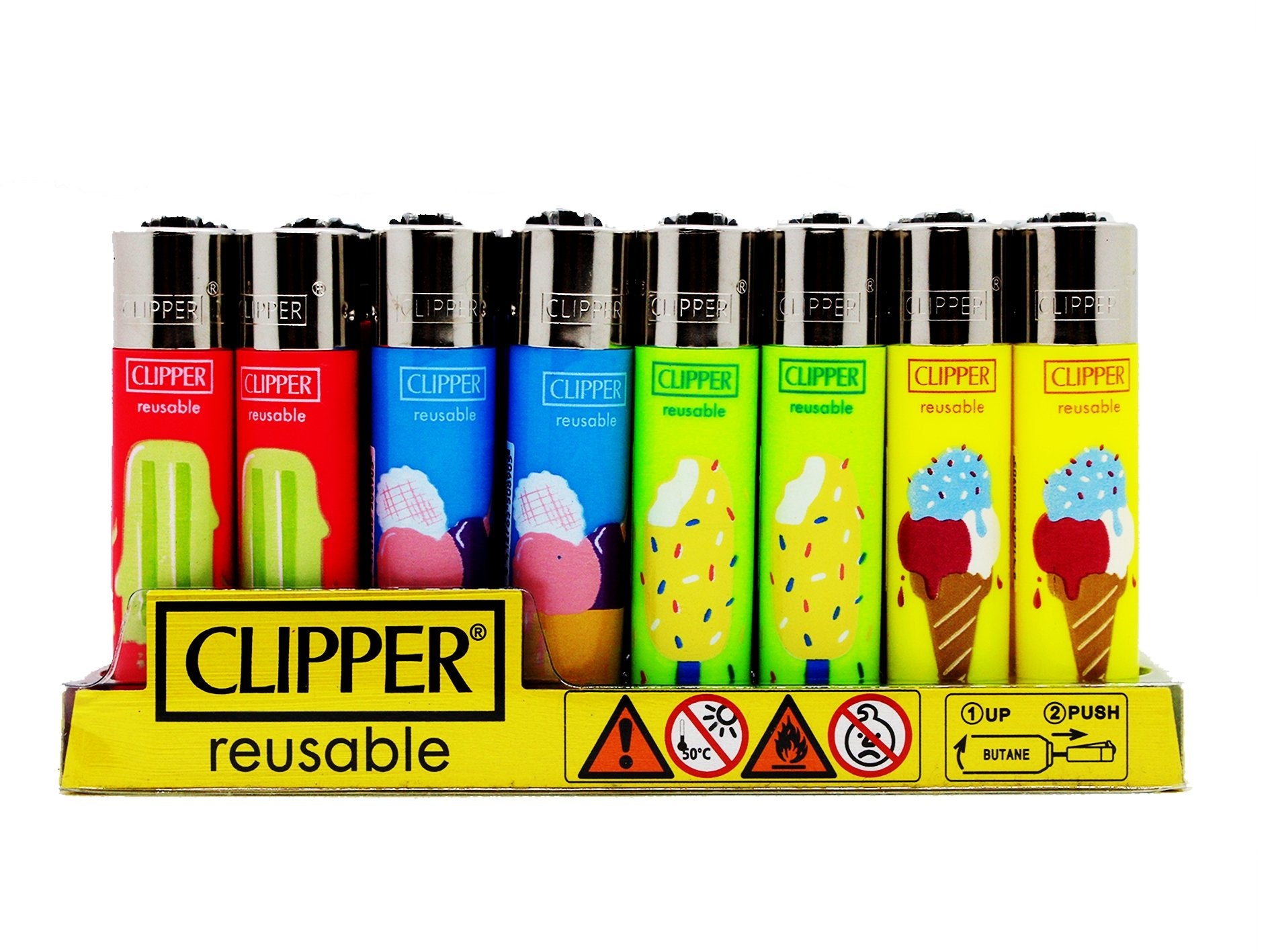 CLIPPER Lighters Printed 48's Various Designs Ice Cream - VIR Wholesale