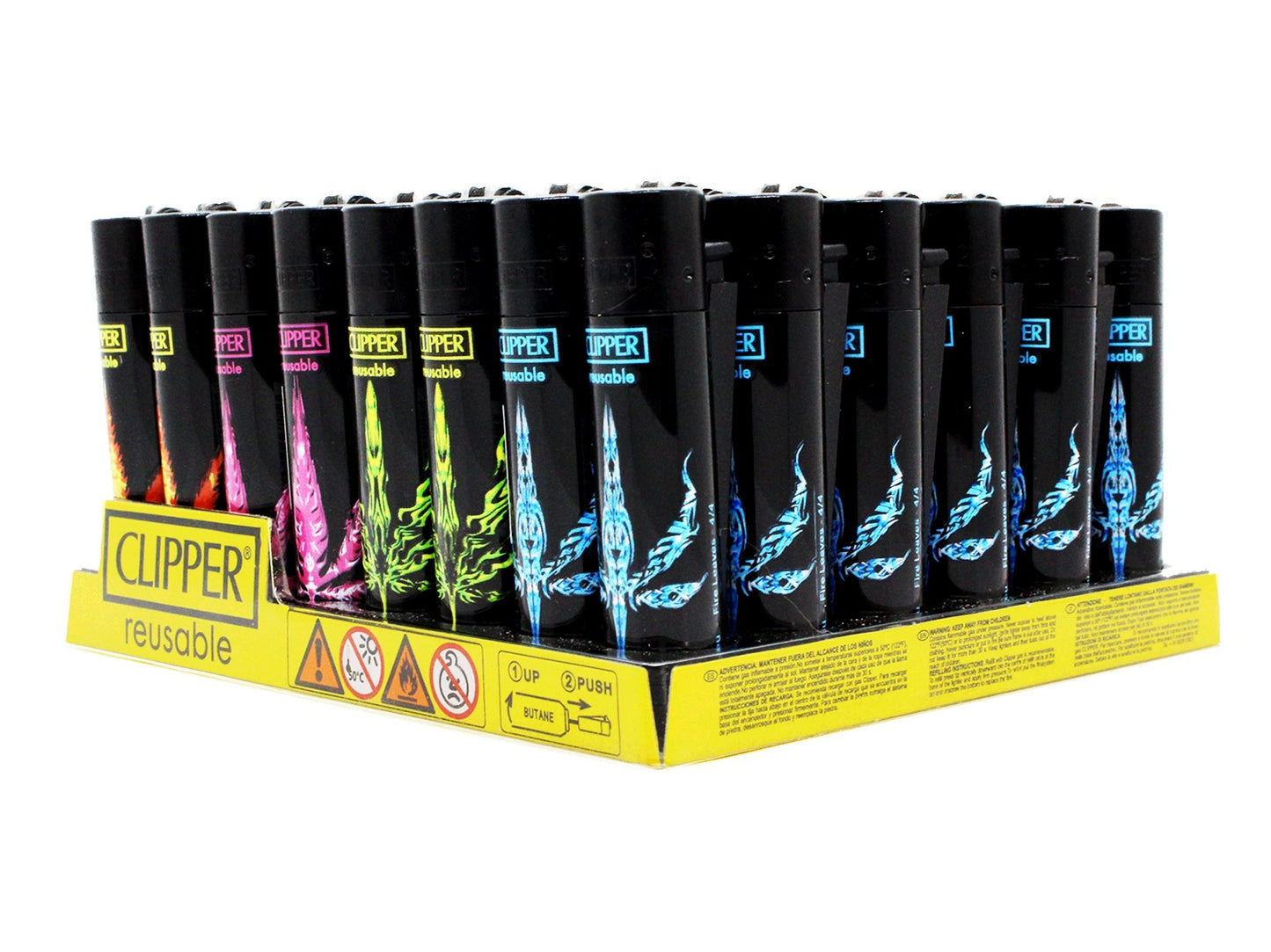 CLIPPER Lighters Printed 48's Various Designs - Leaf Black - VIR Wholesale
